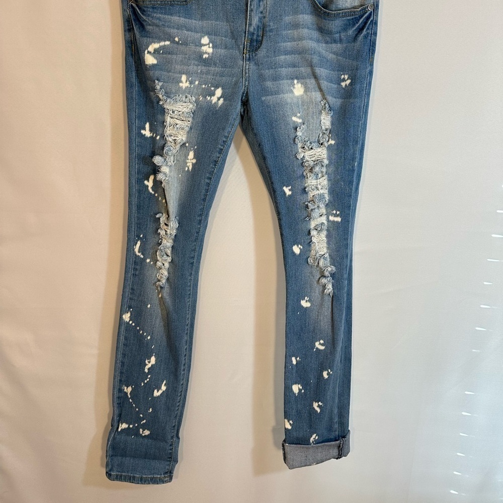 VIP Jeans Womens Blue Denim Distressed Ripped Jeans Size 9/10 Roll Up Hemline - Picture 4 of 16
